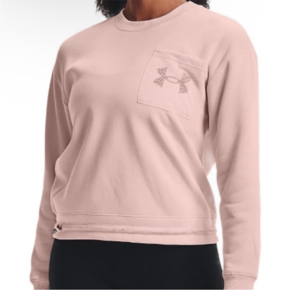 Under Armour Tops - Under Armour Rival Fleece Mesh Crewneck Sweatshirt Size XL NWT Pink Loose Fit
